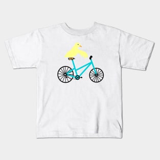 Duck On A Teal Bicycle Kids T-Shirt